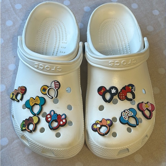 Unisex White Crocs with Disney Ears Charms - Picture 1 of 11